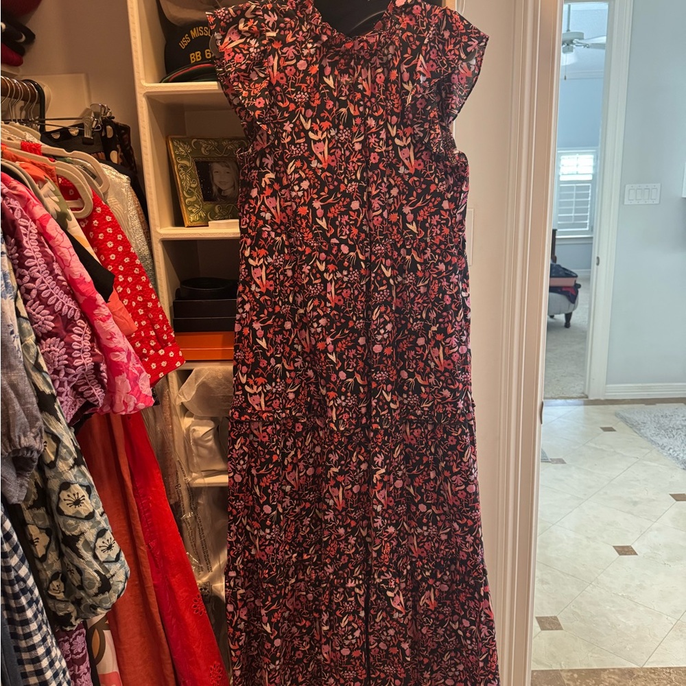 MELLODAY Pink and Black Floral Maxi Dress